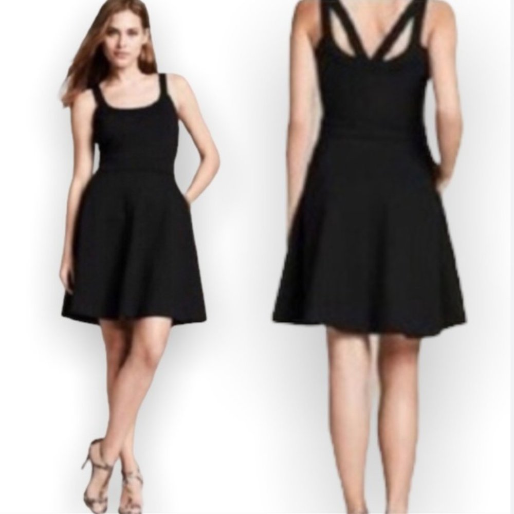 Banana Republic Women's Fit & Flare Strappy Cutout Dress Black Size 4 LBD